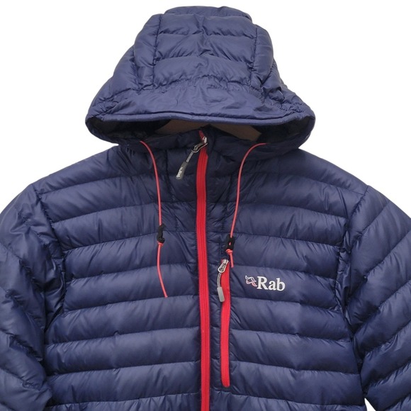Rab Microlight Alpine Down Jacket Mens Small Navy Blue Hooded Pertex Lightweight - Picture 4 of 11